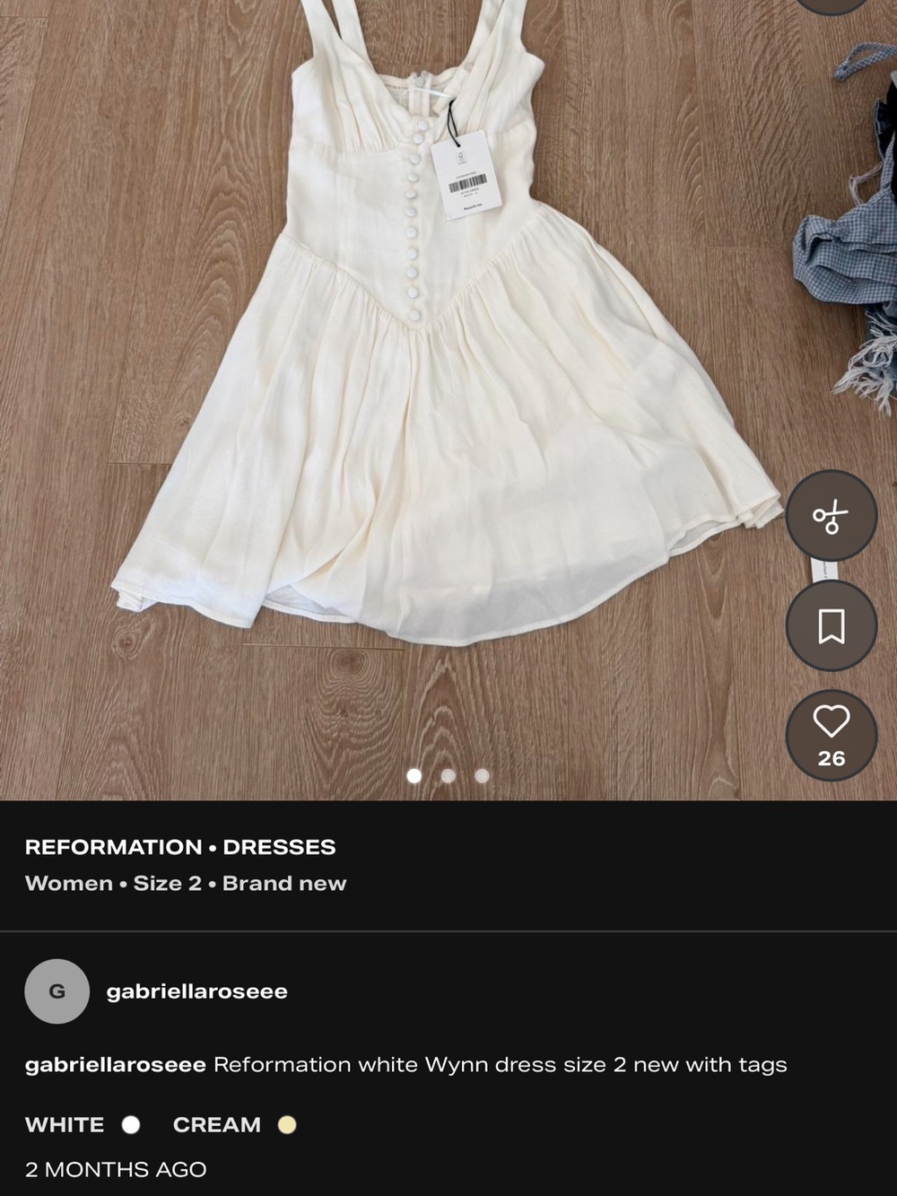 Reformation Cream Mini Dress with Front Buttons
